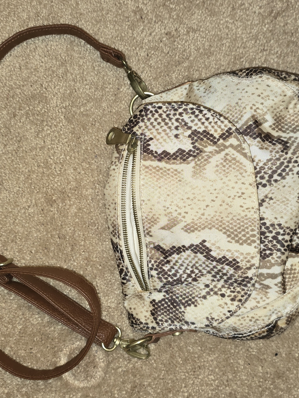 Old Navy Beige and Brown Snake-Print Crossbody Bag